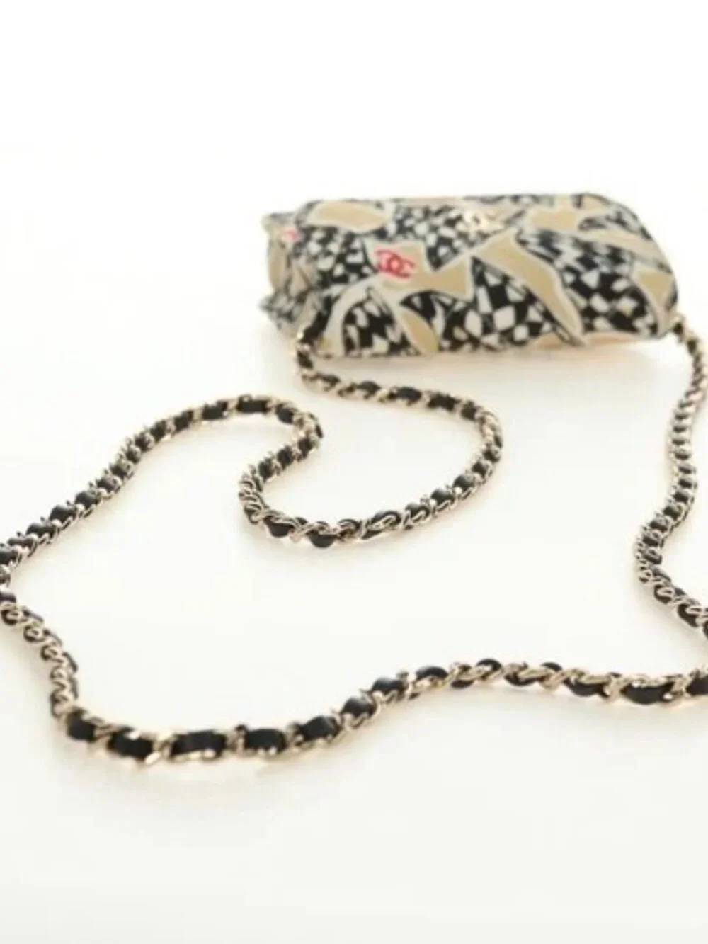 CHANEL Matelasse Chain Shoulder Pouch Nylon Beige Gold CC Auth bs35360SAM